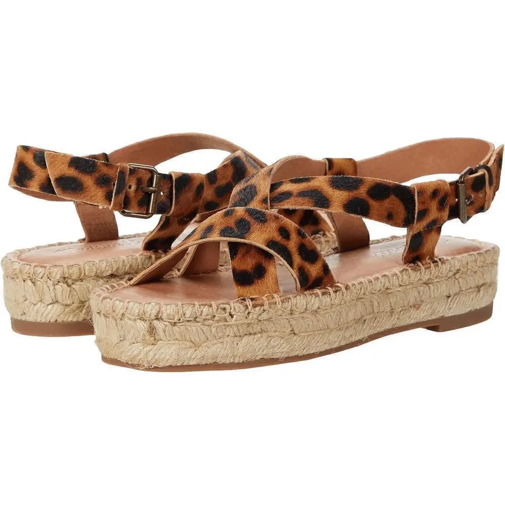 Madewell Espadrille Sandals 8‎ Brown Leopard Calf Hair Platform AM193 Boho Chic